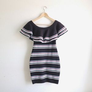 Gianni Bini off shoulder ruffle striped dress XS